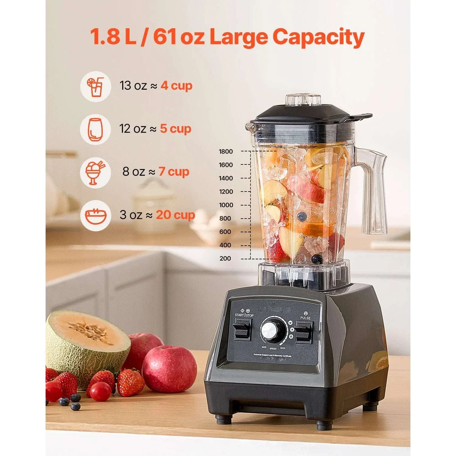 1400W High-Speed Blender 61oz with To-Go Cups & Multi-Function Use - Image 3