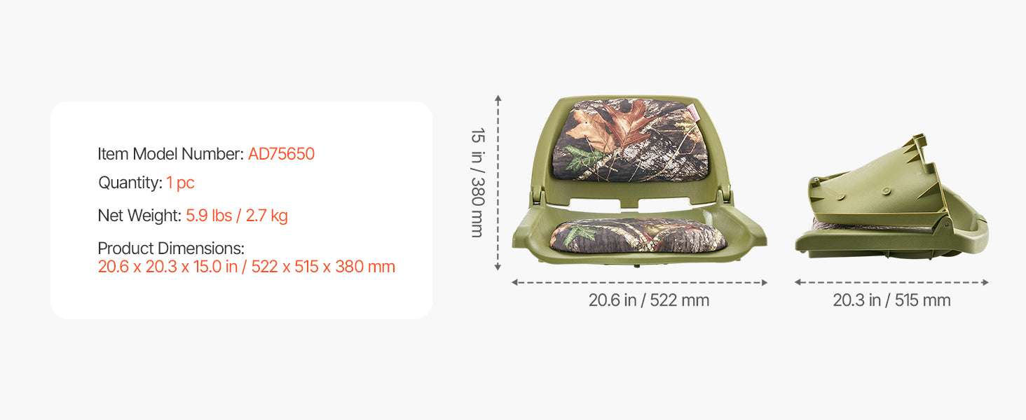 Folding Boat Seat with Thick Cushion & Low Backrest Support - Image 13