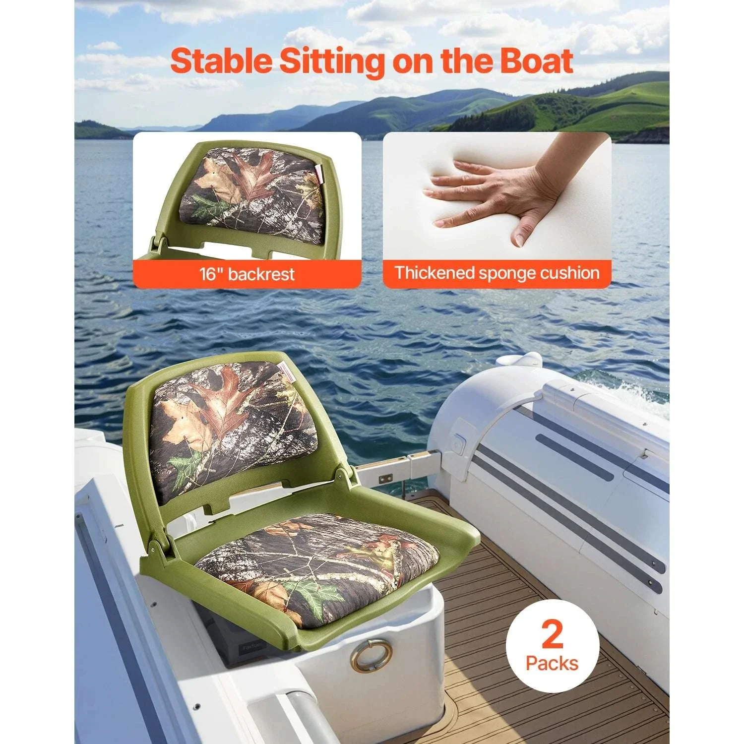 Folding Boat Seat with Thick Cushion & Low Backrest Support - Image 2