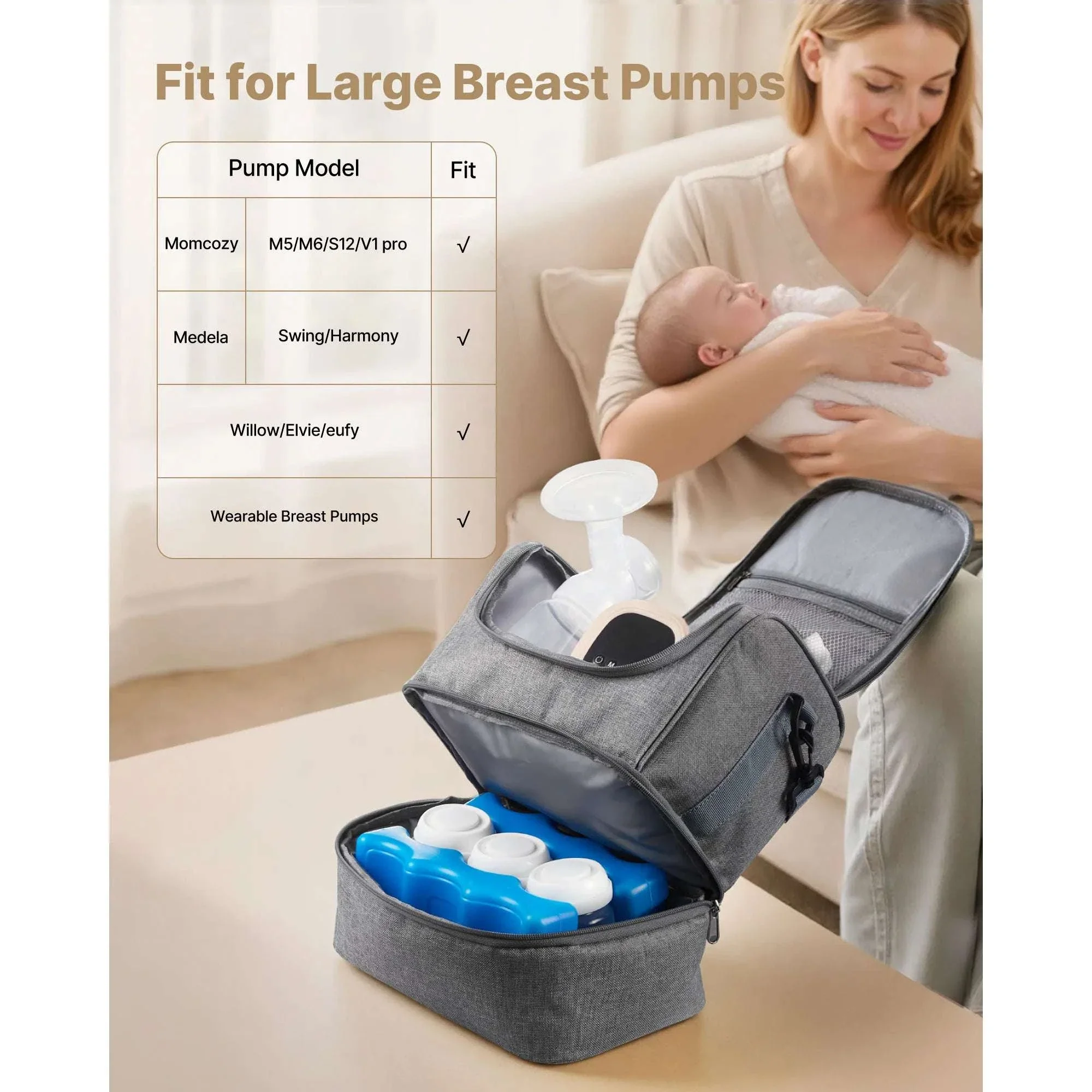 Breast Pump Bag with Ice Pack Storage for Travel and Daily Use - Image 2