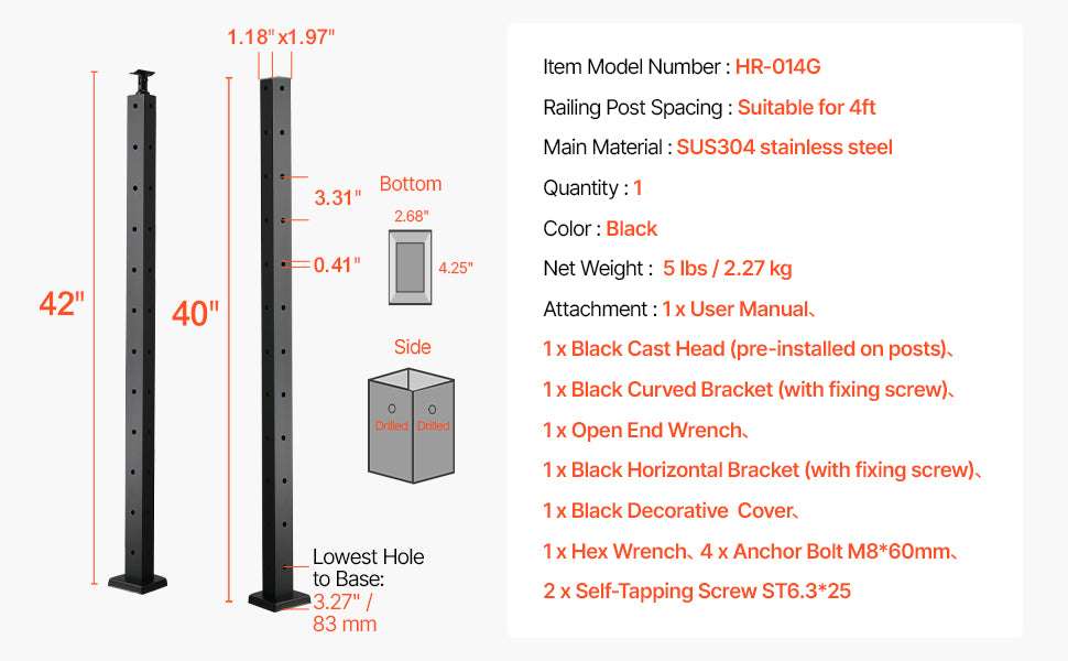 Stainless Steel Cable Railing Corner Post with Pre-Drilled L Holes - Image 13