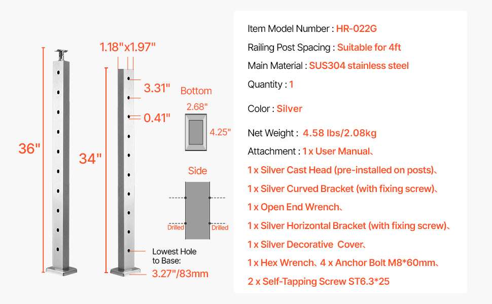 Stainless Steel Cable Railing Corner Post with Pre-Drilled L Holes - Image 25
