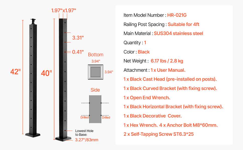 Stainless Steel Cable Railing Corner Post with Pre-Drilled L Holes - Image 26