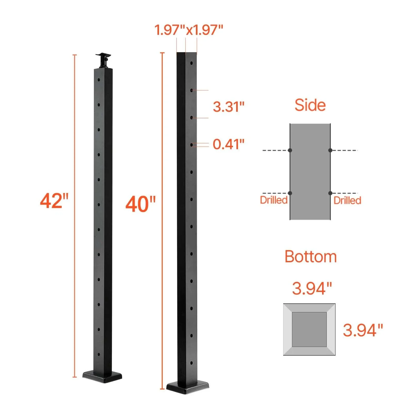 Stainless Steel Cable Railing Corner Post with Pre-Drilled L Holes - Image 32