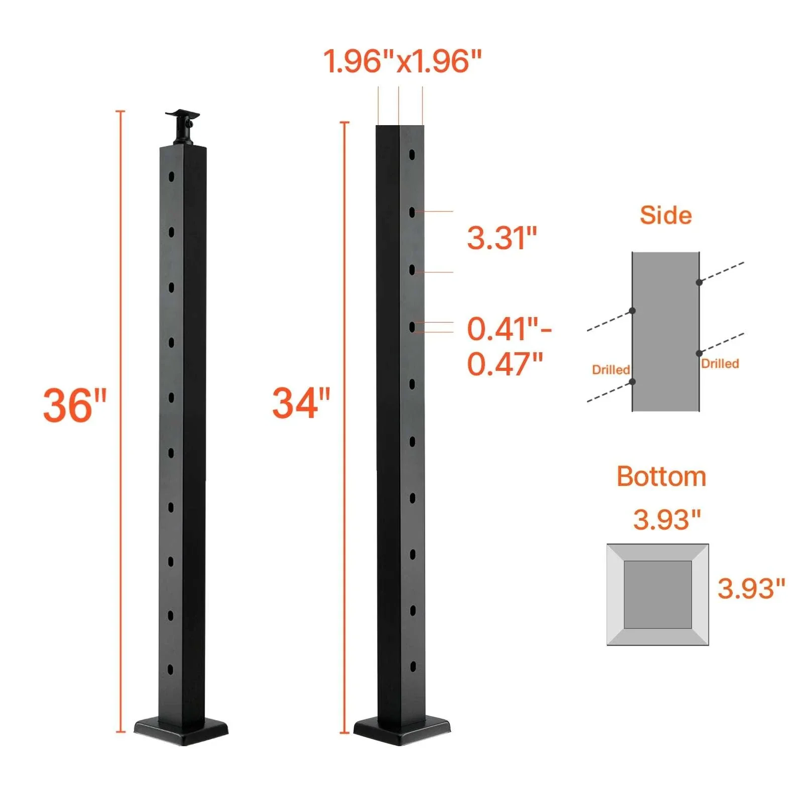 Stainless Steel Cable Railing Corner Post with Pre-Drilled L Holes - Image 34