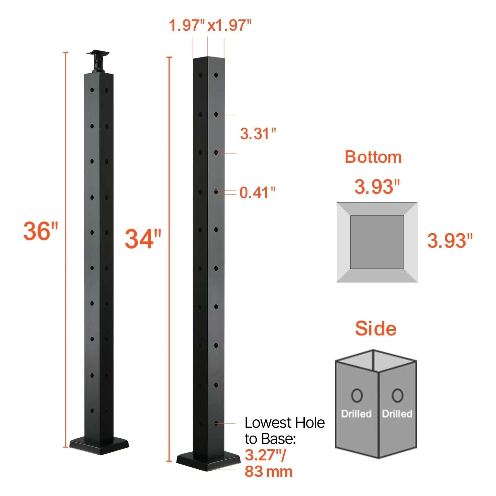 Stainless Steel Cable Railing Corner Post with Pre-Drilled L Holes - Image 38