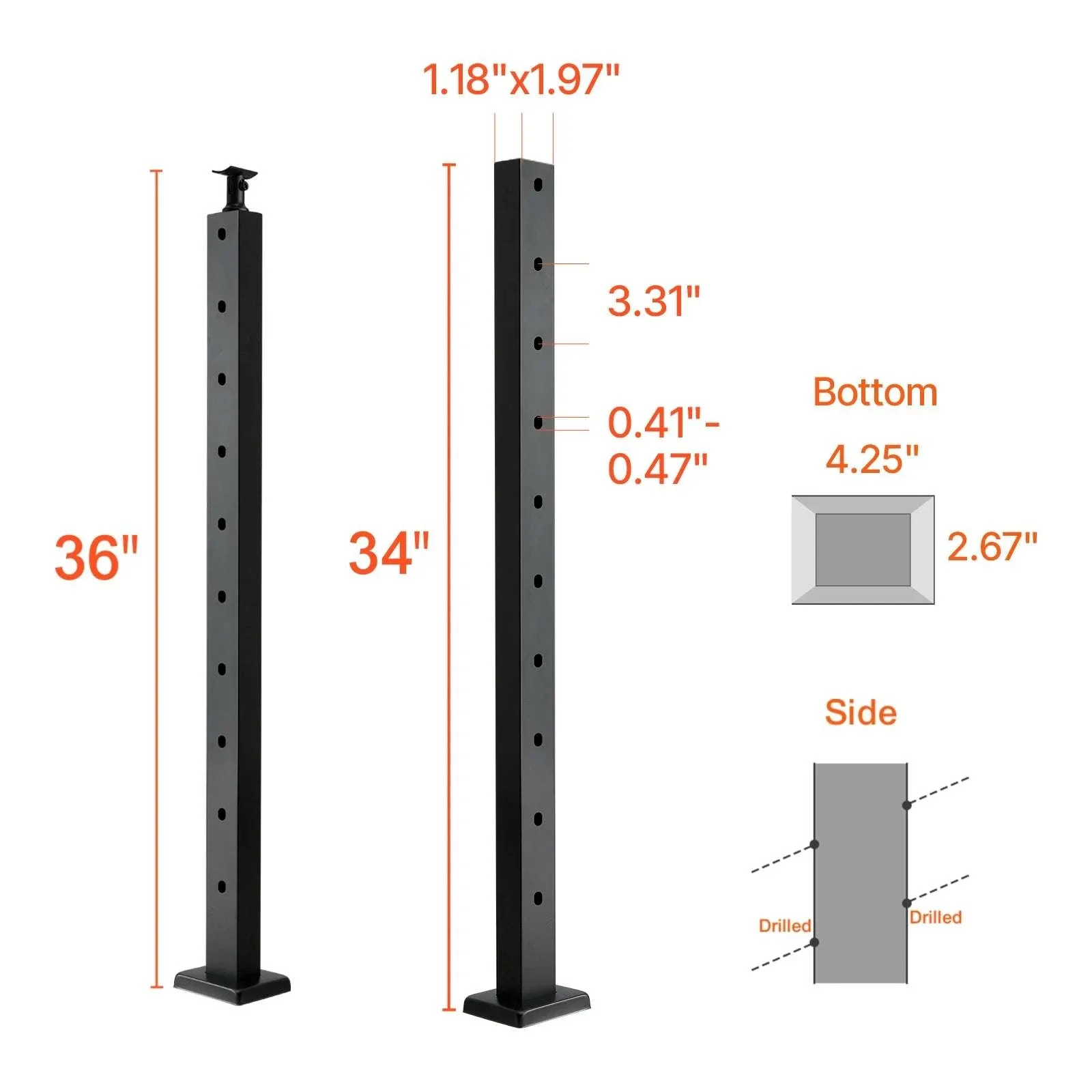Stainless Steel Cable Railing Corner Post with Pre-Drilled L Holes - Image 39