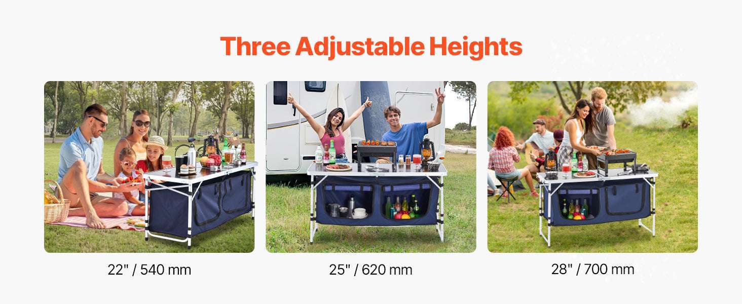 Folding Camping Kitchen Table with Storage & Adjustable Height - Image 10