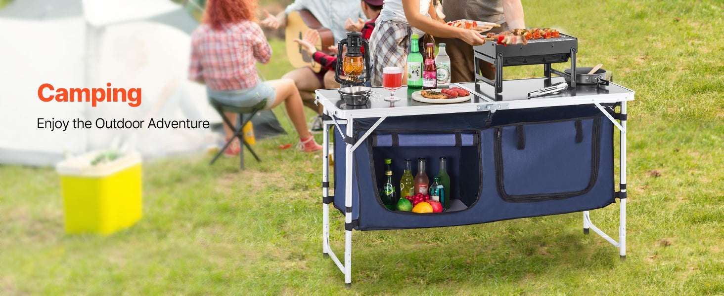 Folding Camping Kitchen Table with Storage & Adjustable Height - Image 11