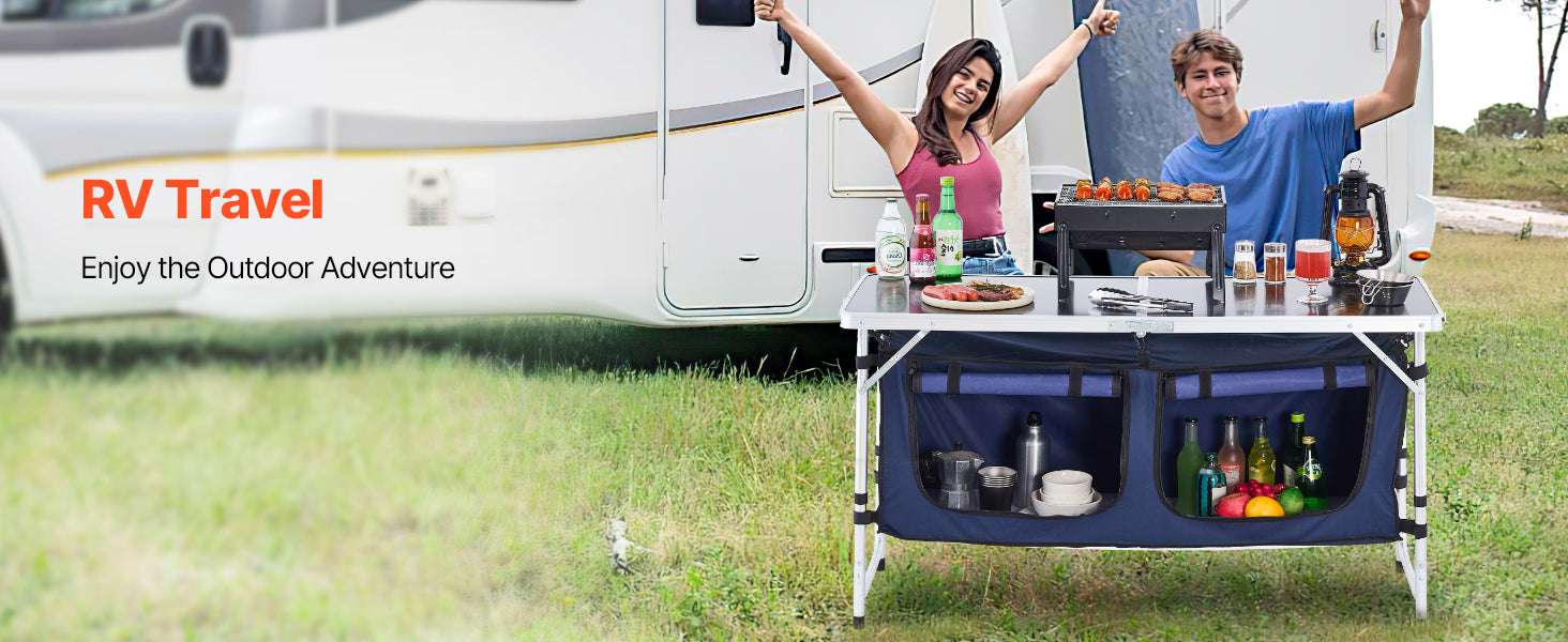 Folding Camping Kitchen Table with Storage & Adjustable Height - Image 12