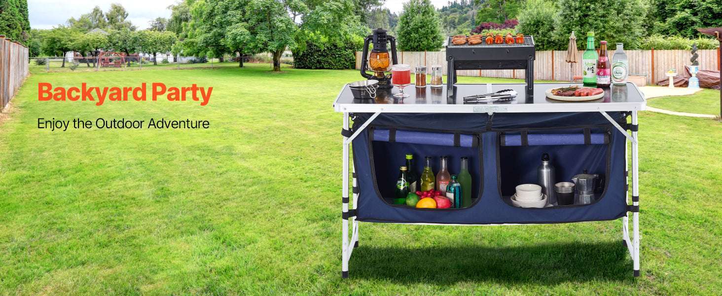 Folding Camping Kitchen Table with Storage & Adjustable Height - Image 13