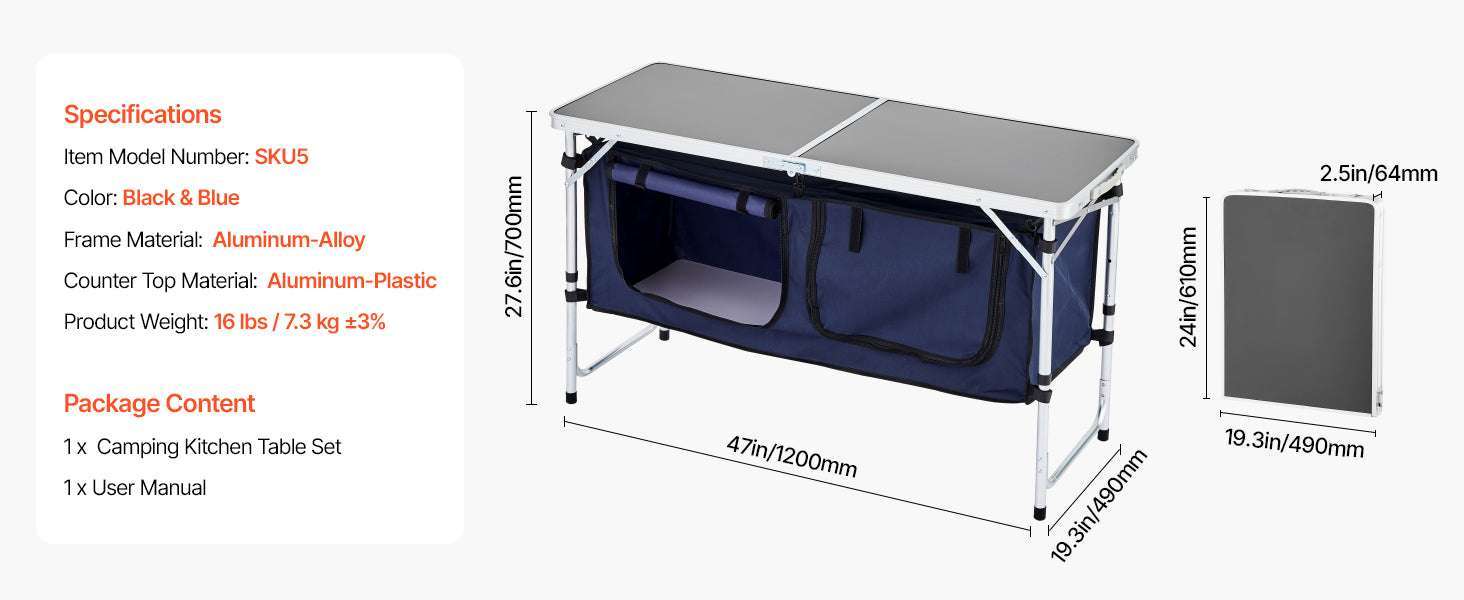 Folding Camping Kitchen Table with Storage & Adjustable Height - Image 14