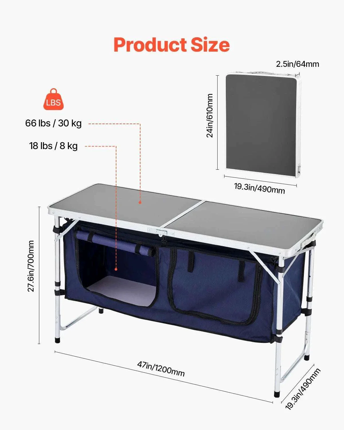 Folding Camping Kitchen Table with Storage & Adjustable Height - Image 15