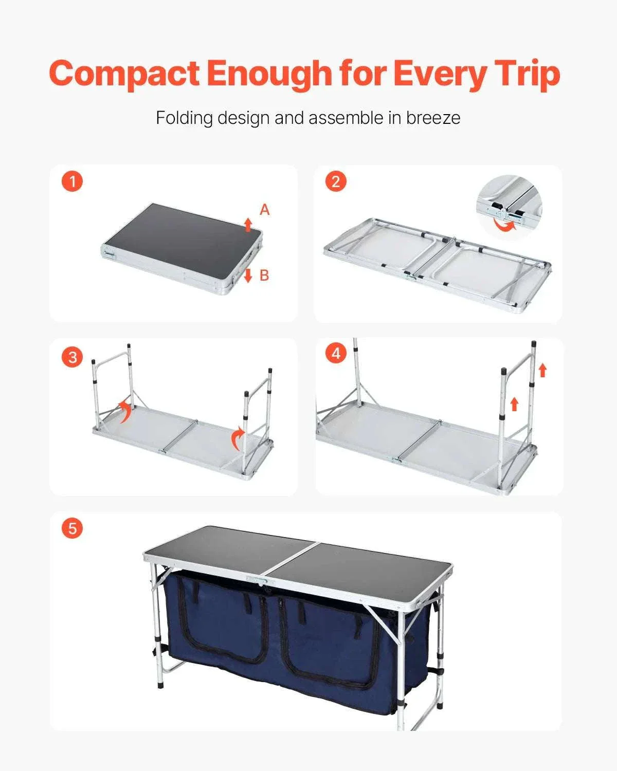 Folding Camping Kitchen Table with Storage & Adjustable Height - Image 5