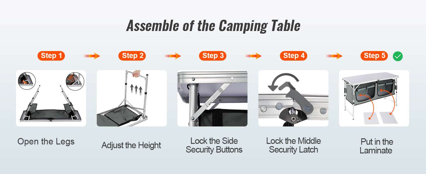 Folding Camping Kitchen Table with Storage & Adjustable Height - Image 10