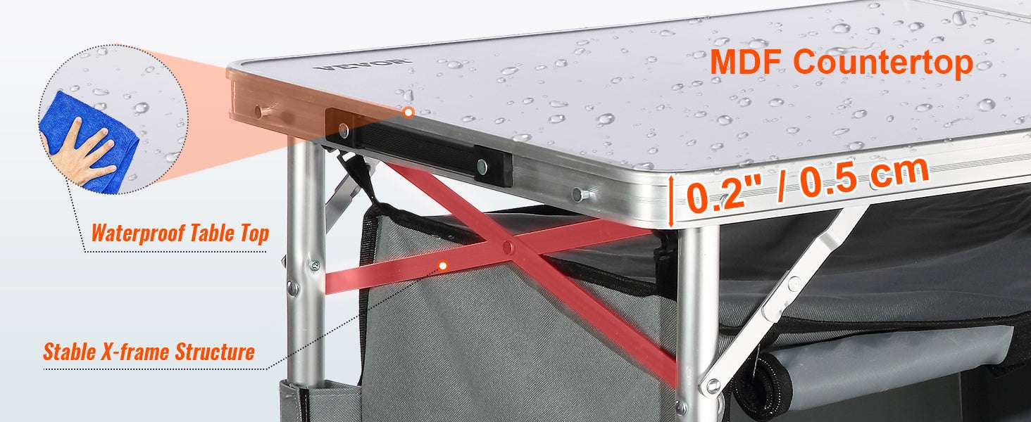 Folding Camping Kitchen Table with Storage & Adjustable Height - Image 12