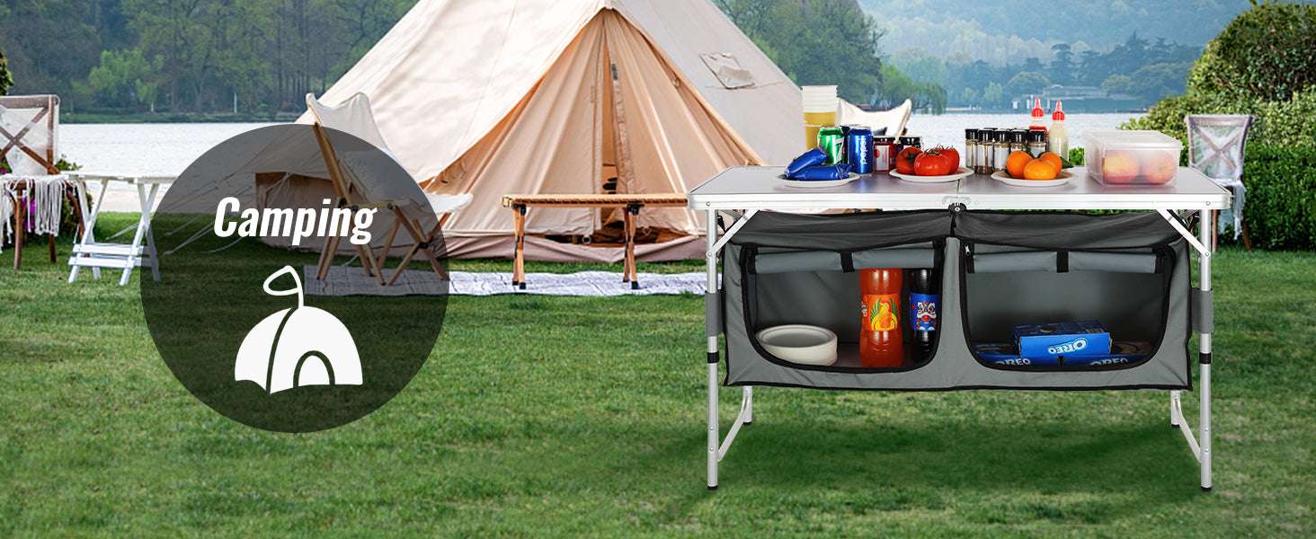 Folding Camping Kitchen Table with Storage & Adjustable Height - Image 15