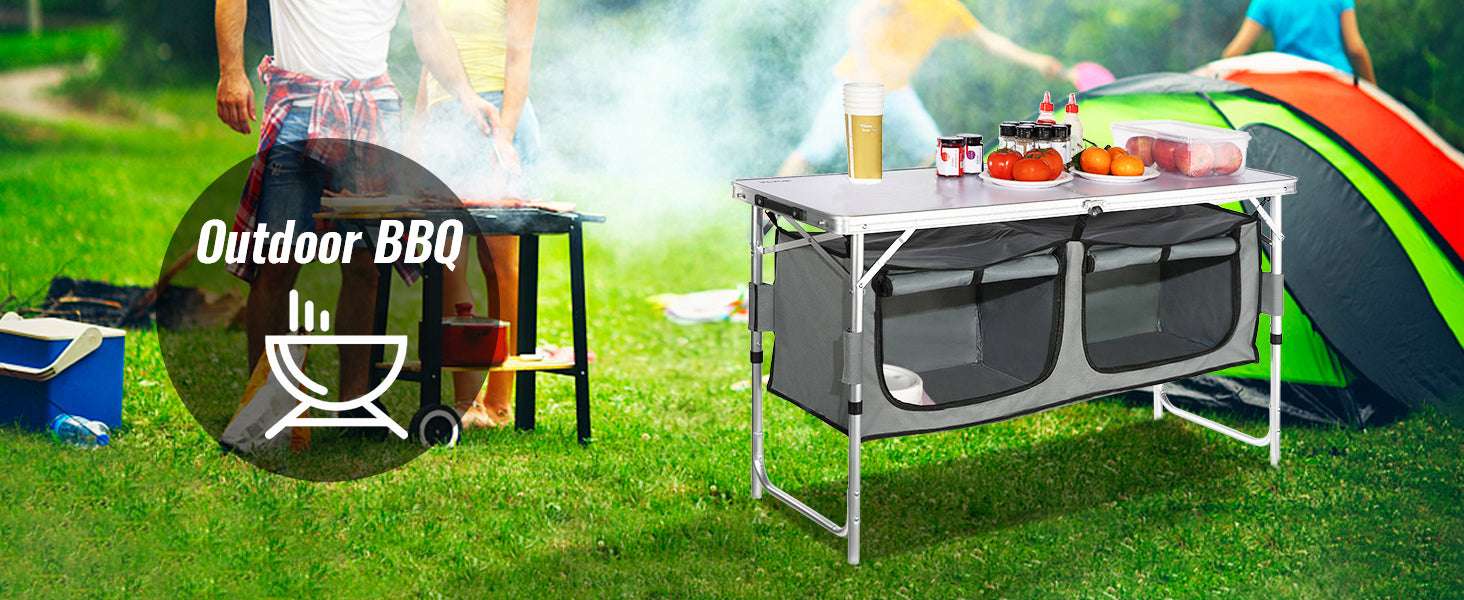 Folding Camping Kitchen Table with Storage & Adjustable Height - Image 16
