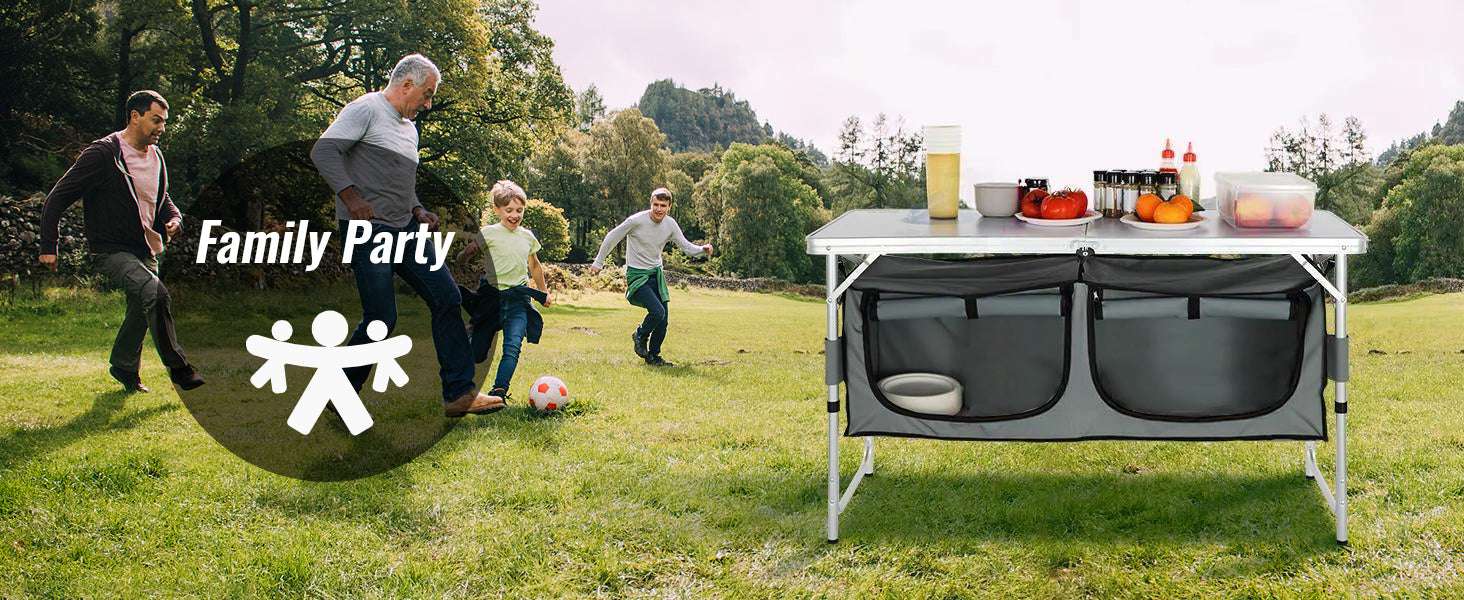 Folding Camping Kitchen Table with Storage & Adjustable Height - Image 17