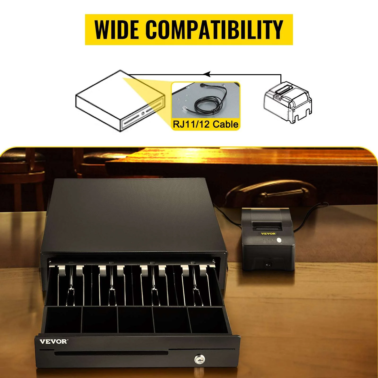12V Cash Register Drawer with Lock & Removable Coin Tray - Image 13