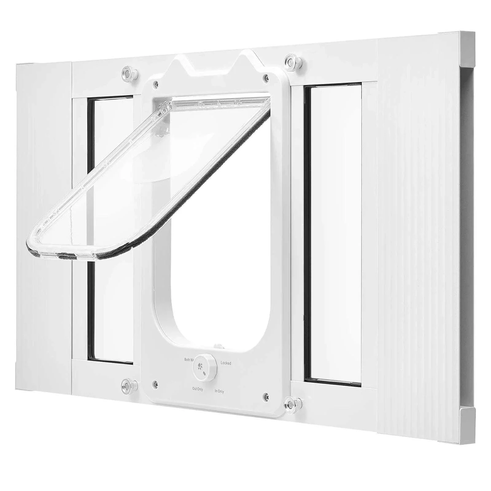 Adjustable Window Cat Door with 4 Lock Modes, 23–28 Inch Fit