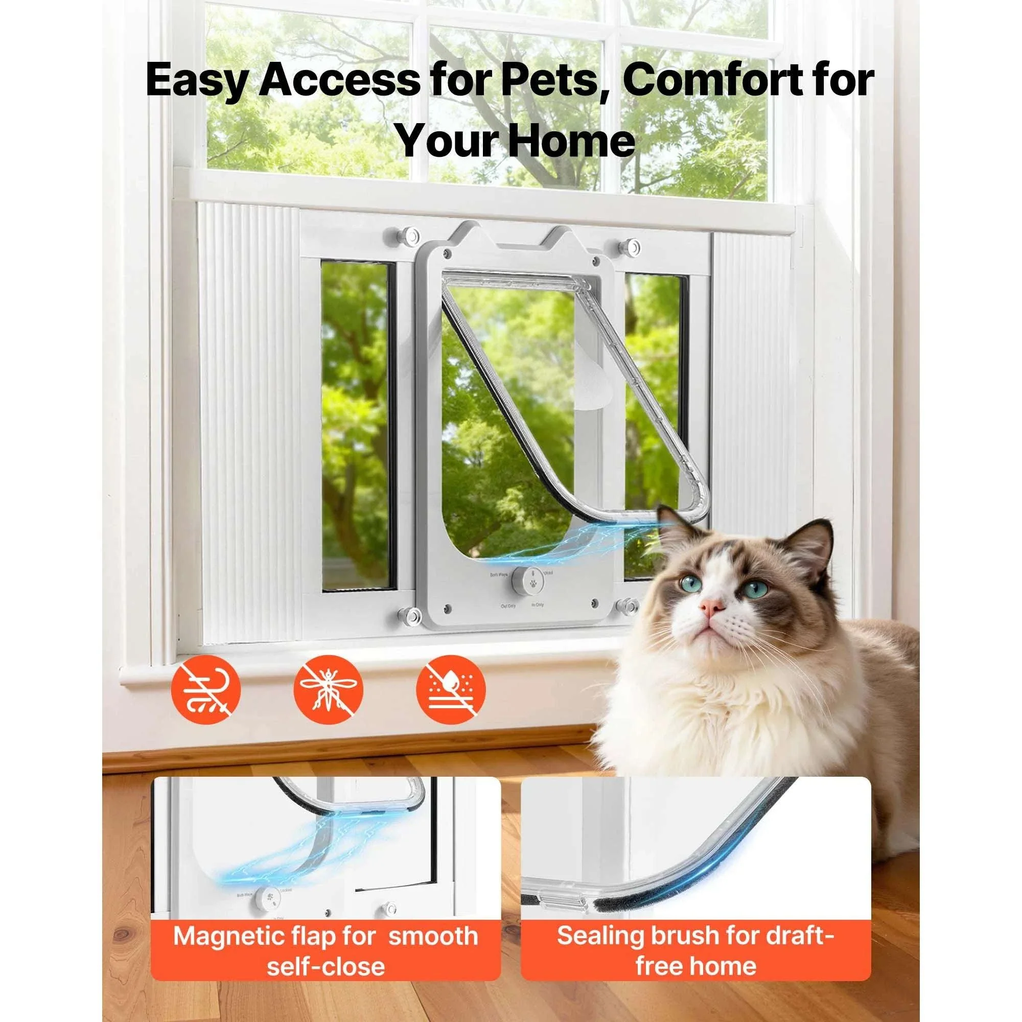 Adjustable Window Cat Door with 4 Lock Modes, 23–28 Inch Fit - Image 4