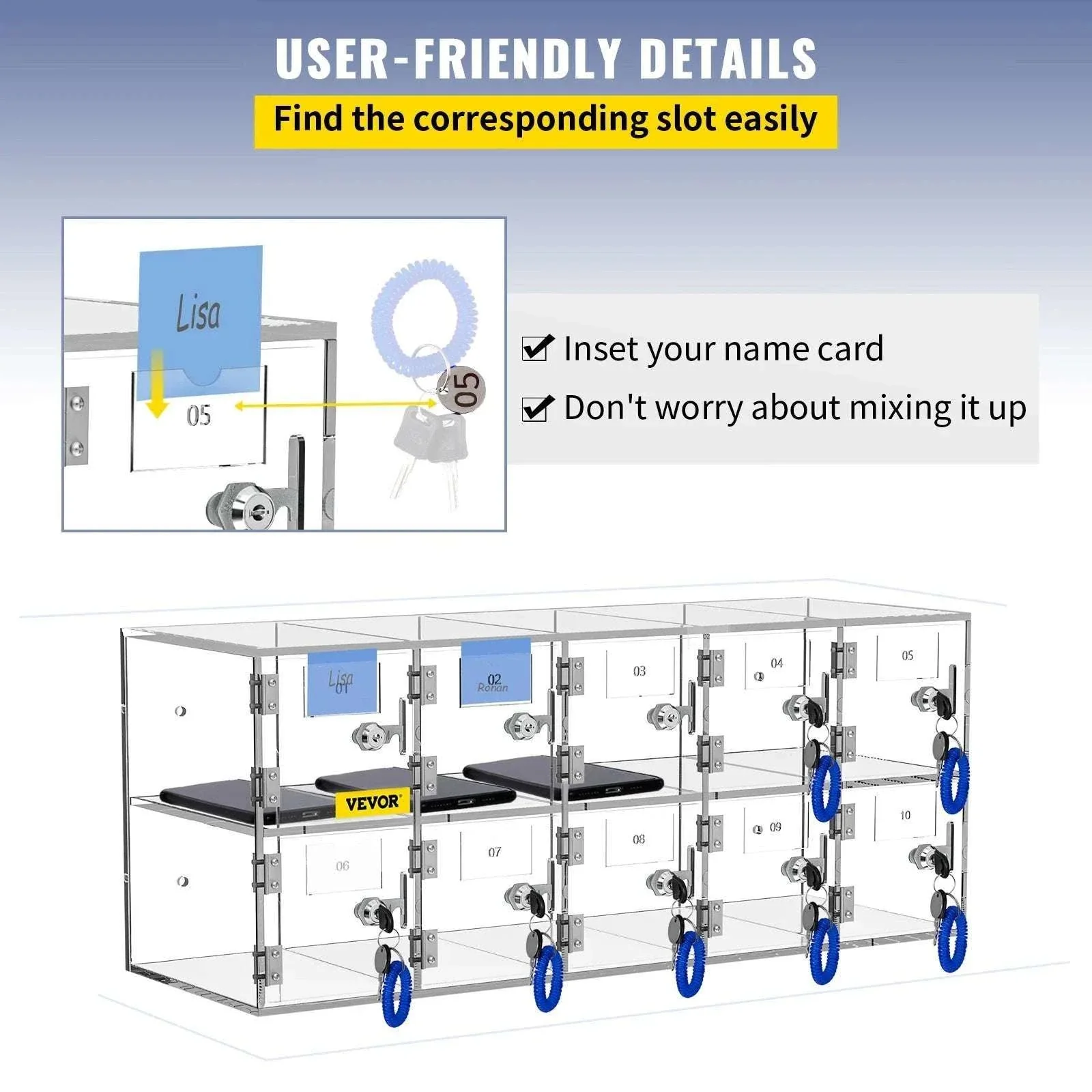 Lockable Cell Phone Storage Locker with 10/20 Slots Acrylic Cabinet - Image 6