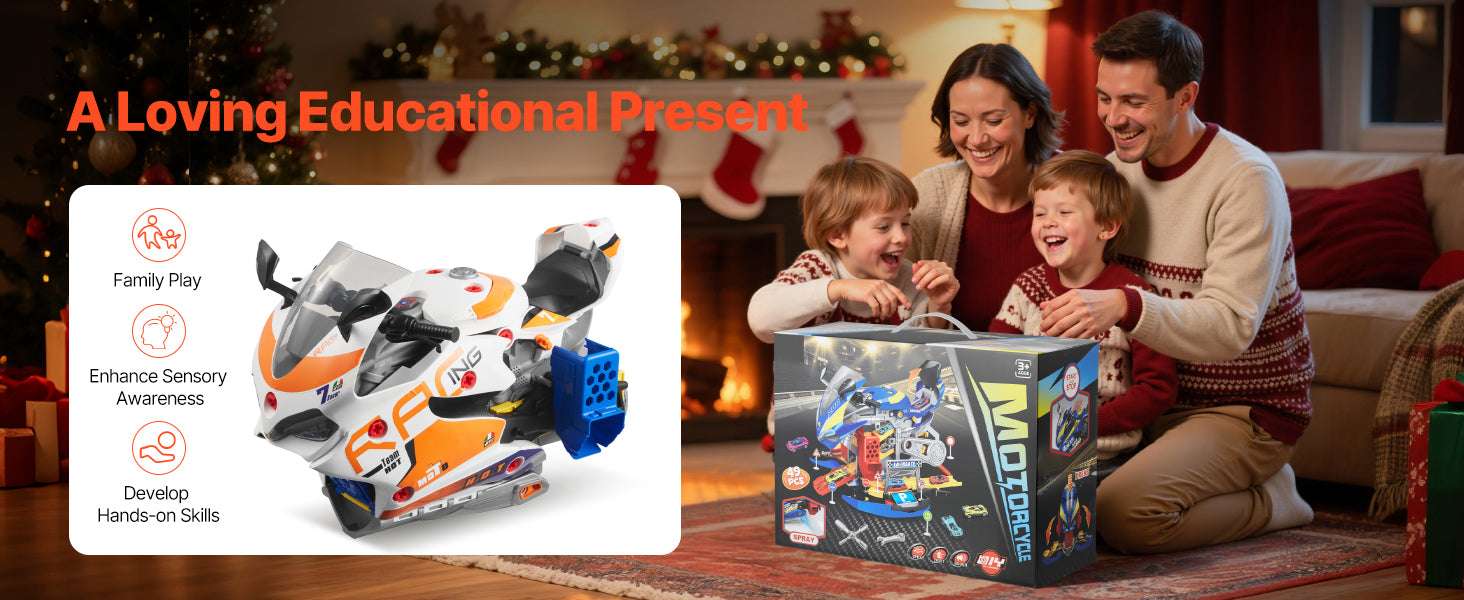 Kids Motorcycle Engine Toy Set with Lights, Sounds & 25 Pieces - Image 12