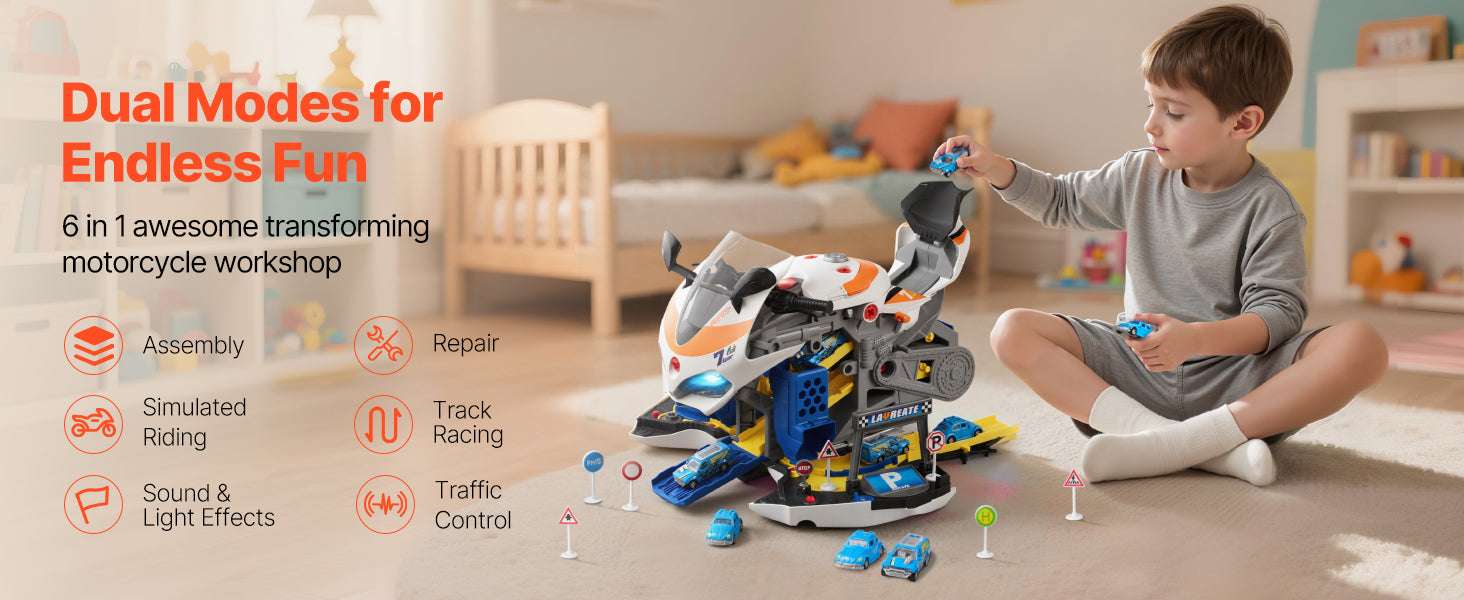 Kids Motorcycle Engine Toy Set with Lights, Sounds & 25 Pieces - Image 8