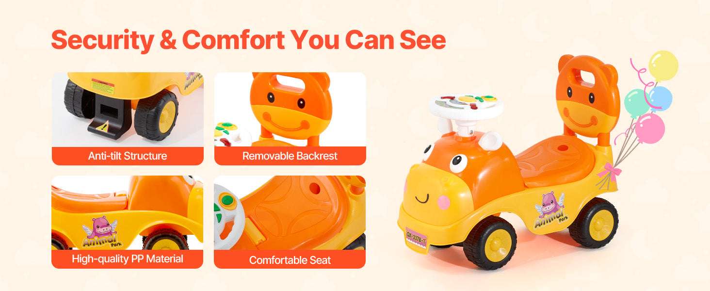 Toddler Ride-On Push Car with Music, Horn & Storage Seat - Image 11