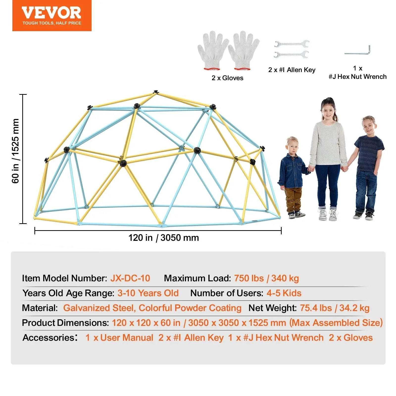 Kids Climbing Dome Jungle Gym with Swing & Hammock (6–12FT) - Image 21