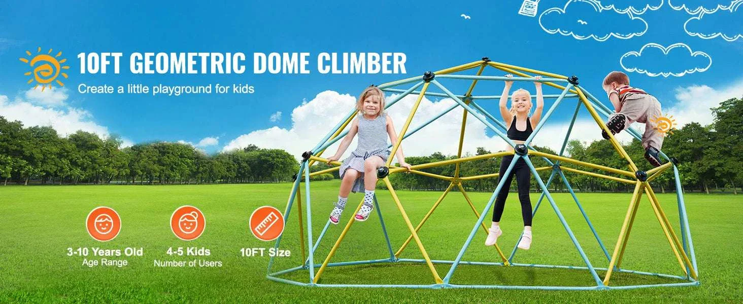 Kids Climbing Dome Jungle Gym with Swing & Hammock (6–12FT) - Image 8