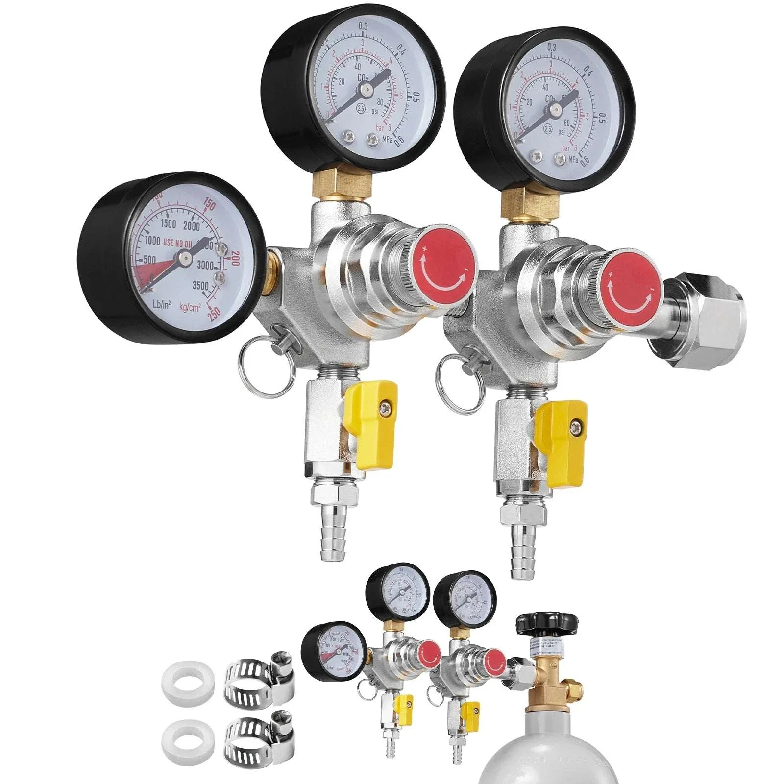 CO2 Regulator with Dual Gauges & Check Valve for Beer Kegs CGA320
