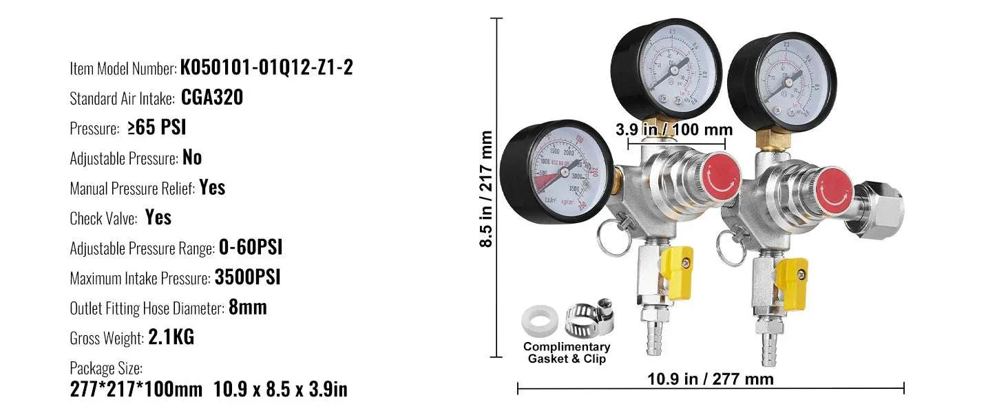 CO2 Regulator with Dual Gauges & Check Valve for Beer Kegs CGA320 - Image 13
