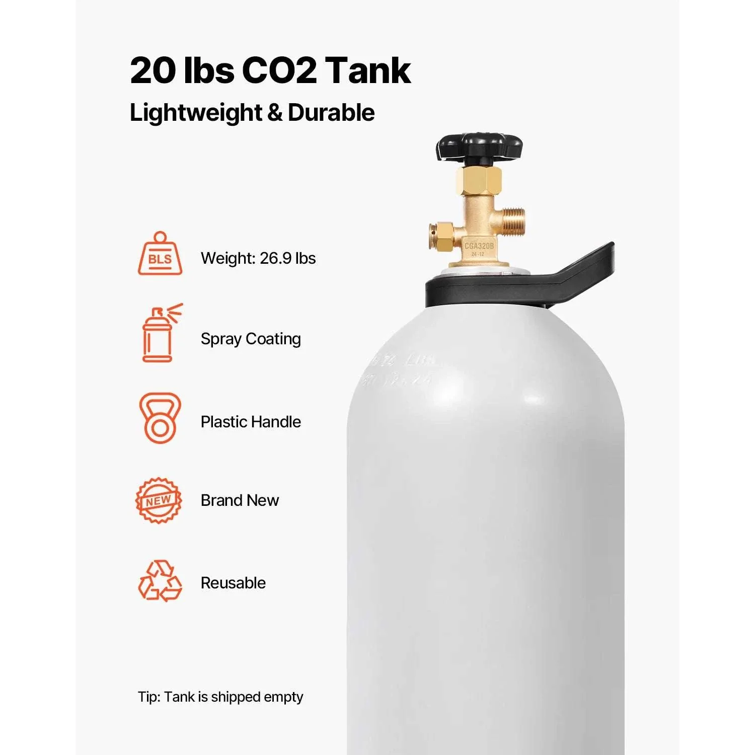 20 lb Aluminum CO2 Tank with CGA320 Valve for Beer & Beverage Use - Image 2