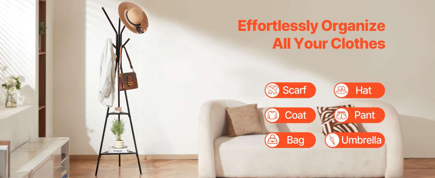 Freestanding Coat Rack with Shelves and Hooks for Entryway Storage - Image 10