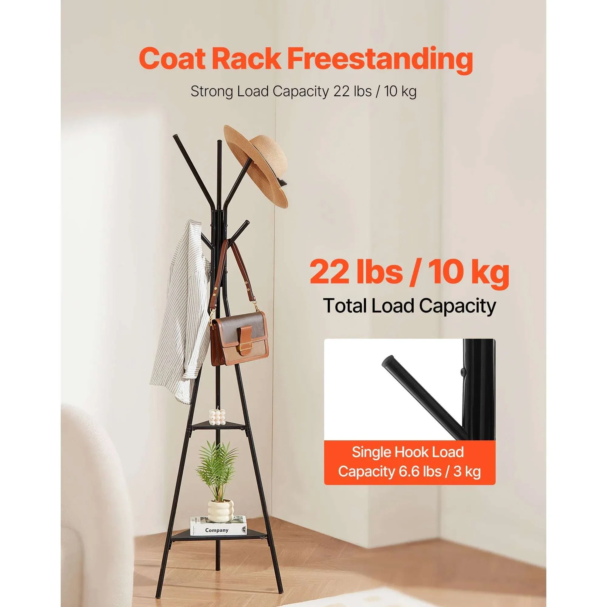 Freestanding Coat Rack with Shelves and Hooks for Entryway Storage - Image 2