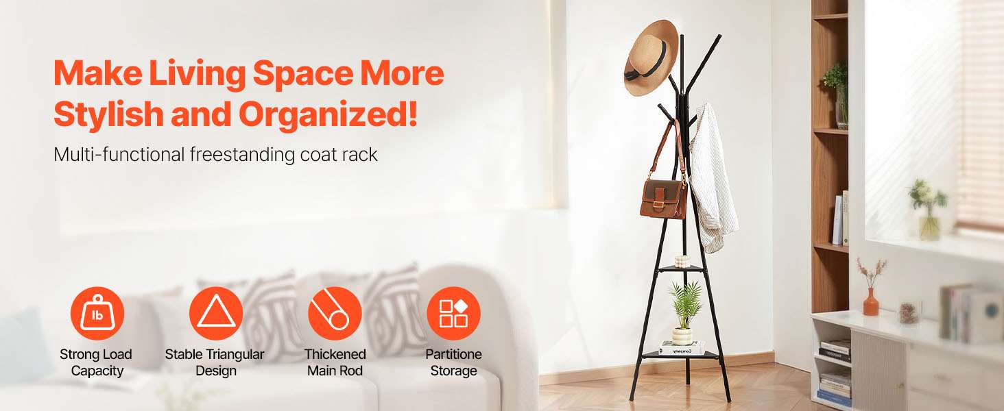 Freestanding Coat Rack with Shelves and Hooks for Entryway Storage - Image 8