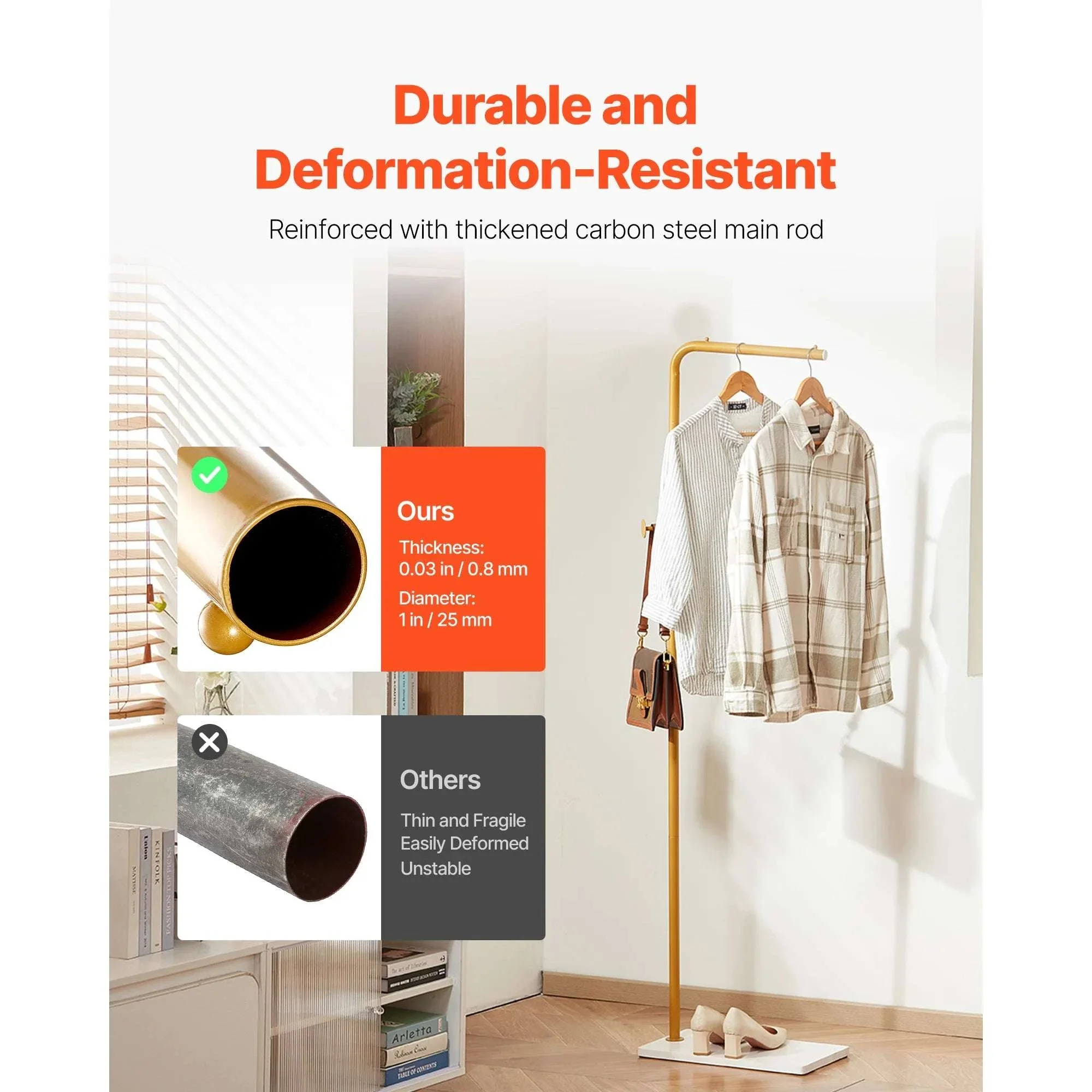 Freestanding Coat Rack with Quartz Base and 3 Hooks Stand - Image 3