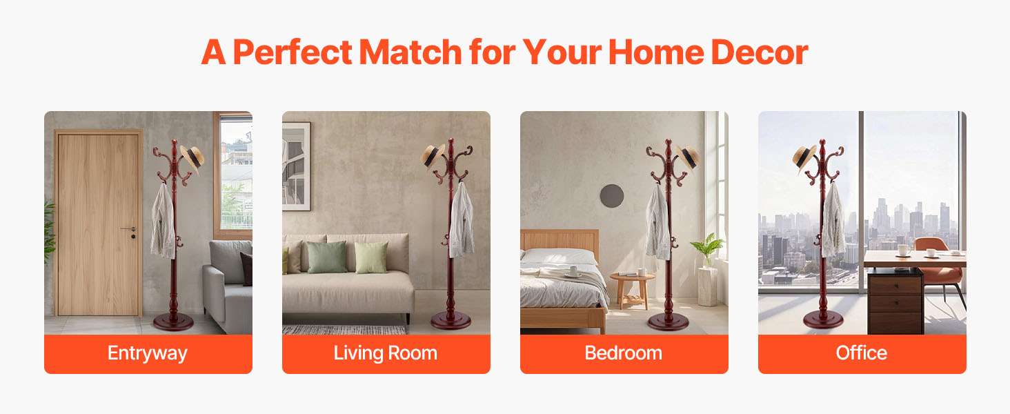 Freestanding Wooden Coat Rack with 11 Hooks & Weighted Base - Image 12