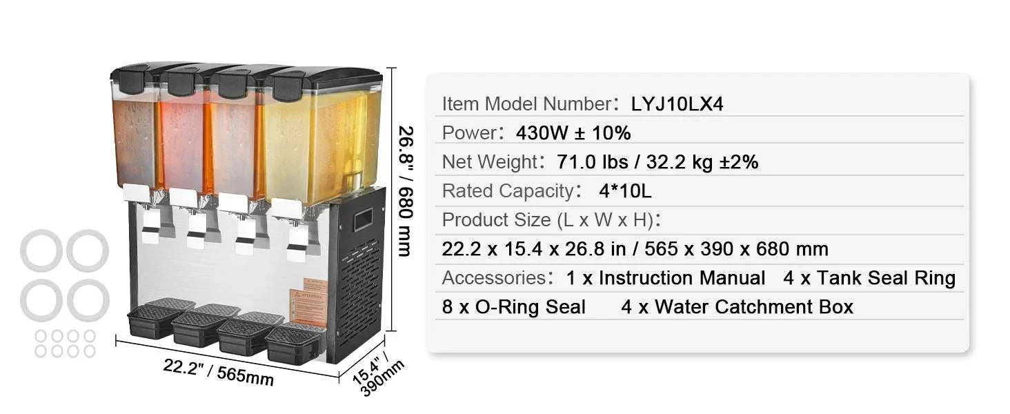 Commercial Beverage Dispenser 4 Tanks 10L–12L Juice Drink Machine - Image 14