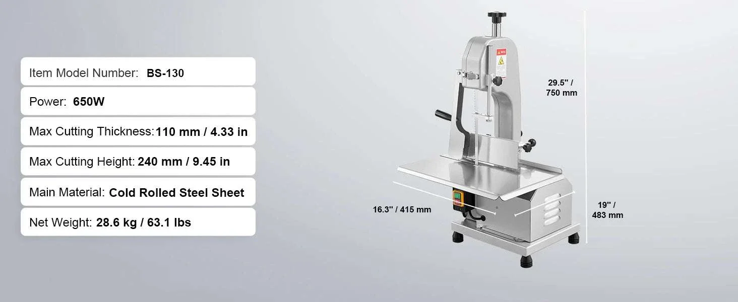 Commercial Electric Meat Bandsaw Stainless Steel Bone Saw 650W - Image 13