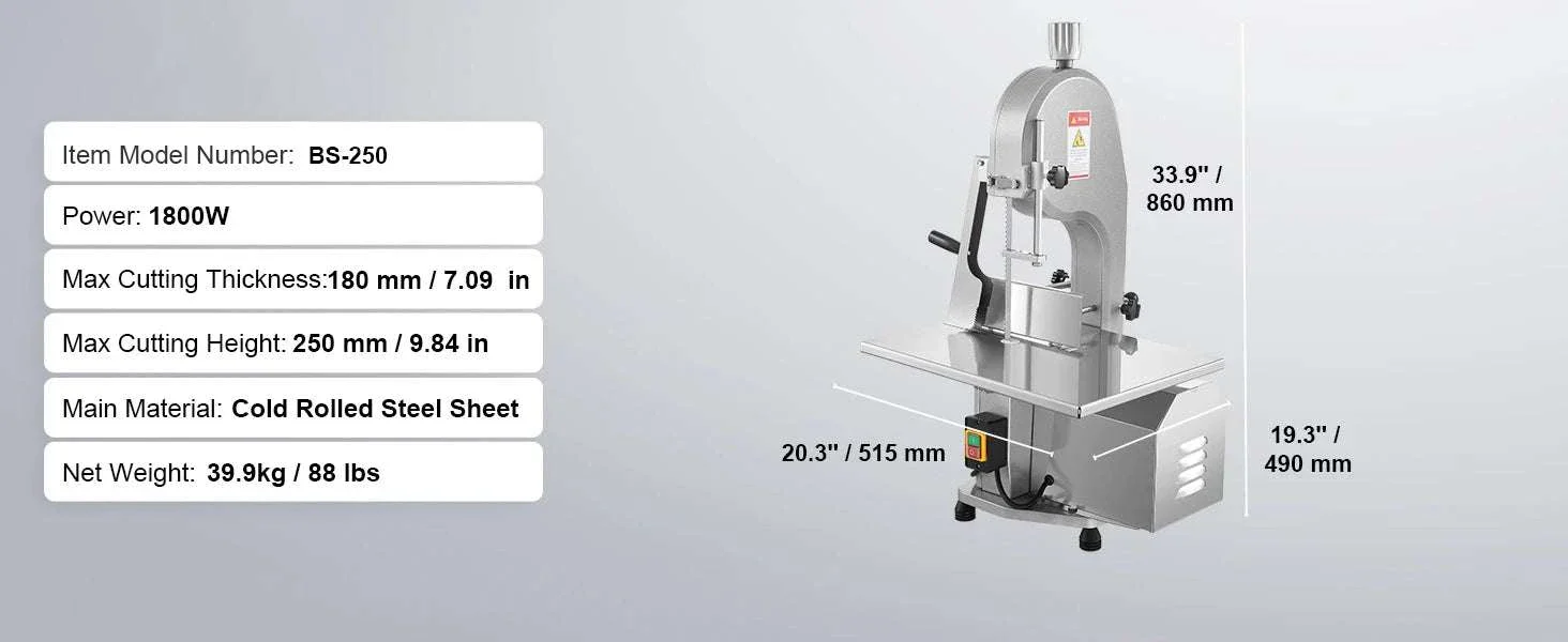 Commercial Electric Meat Bandsaw Stainless Steel Bone Saw 650W - Image 14