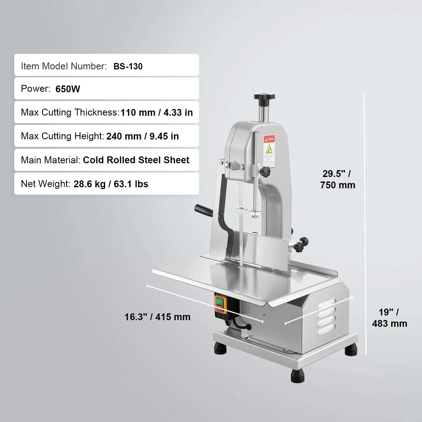 Commercial Electric Meat Bandsaw Stainless Steel Bone Saw 650W - Image 16