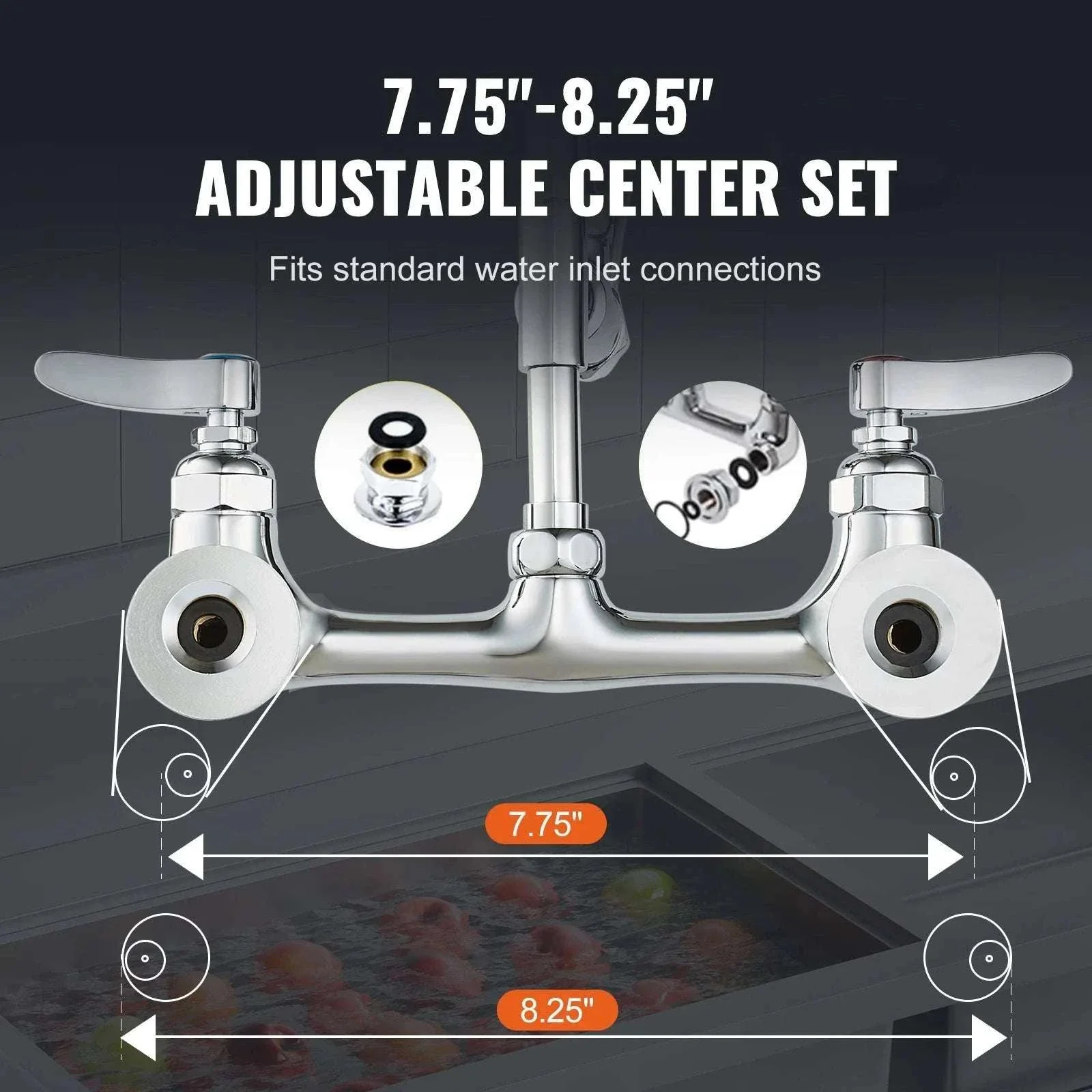 Commercial Wall Mount Kitchen Faucet with Pre-Rinse Sprayer - Image 6