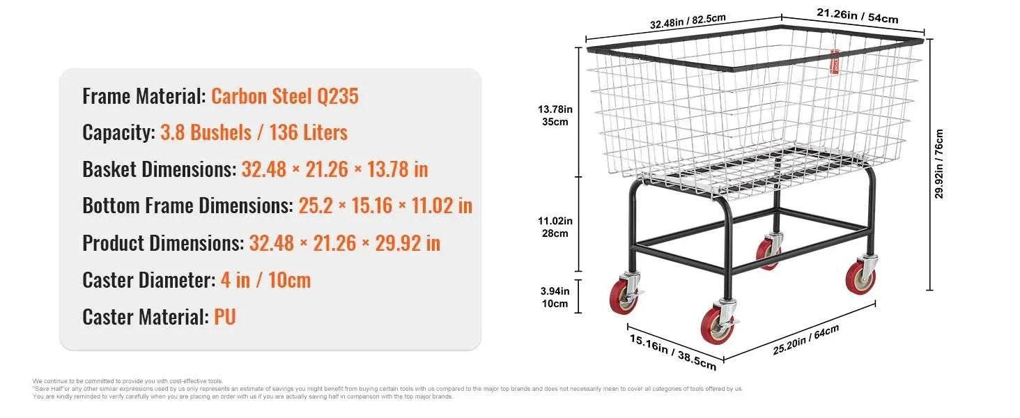 Heavy Duty Wire Laundry Cart with Wheels 2.8 Bushel Capacity - Image 14