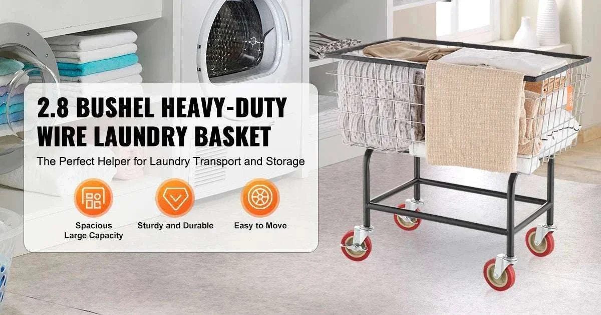 Heavy Duty Wire Laundry Cart with Wheels 2.8 Bushel Capacity - Image 8