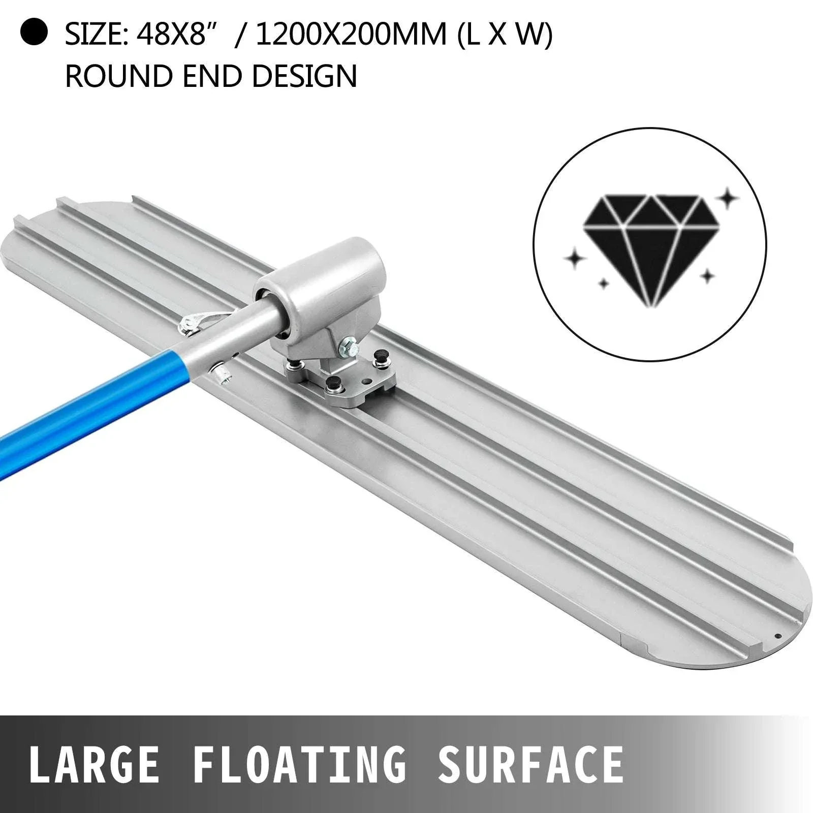 Concrete Bull Float Kit 1200x200mm with 4 Handles Round End Trowel - Image 4