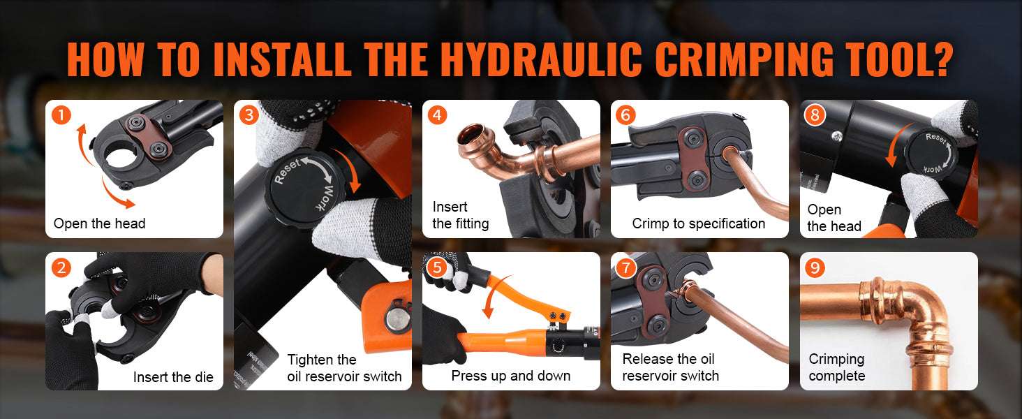 Hydraulic Copper Pipe Crimping Tool with 8 Dies for PEX Rings - Image 11