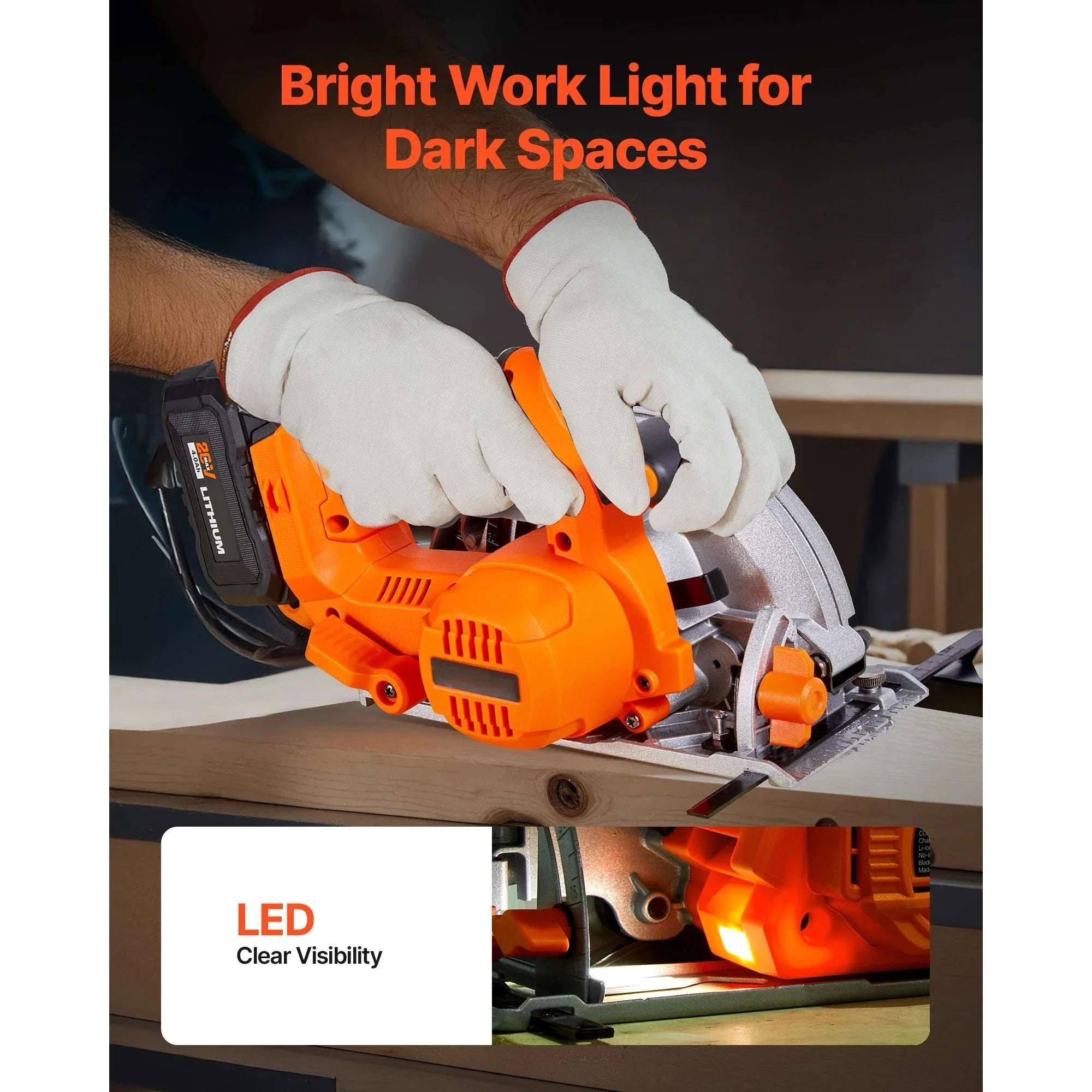 20V Cordless Circular Saw 4700 RPM 6-1/2" Blade with Battery - Image 4